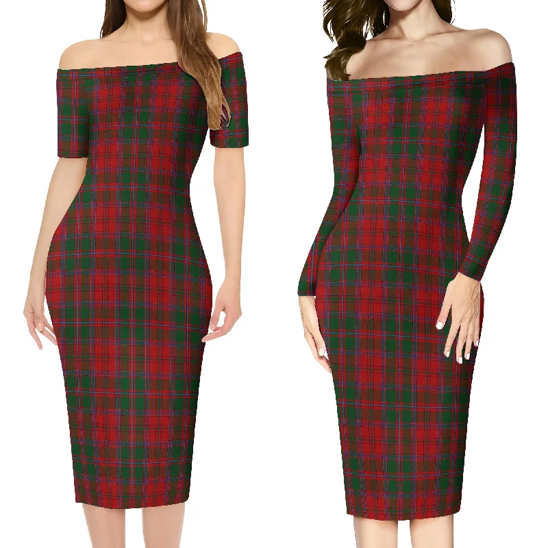 Dundas Red Tartan Off Shoulder Lady Dress Open-back unclassified dresses