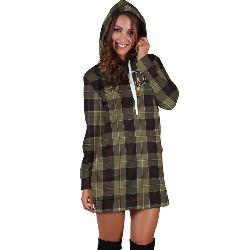 Dunlop Hunting Tartan Hoodie Dress with Family Crest Long sleeve unclassified dresses