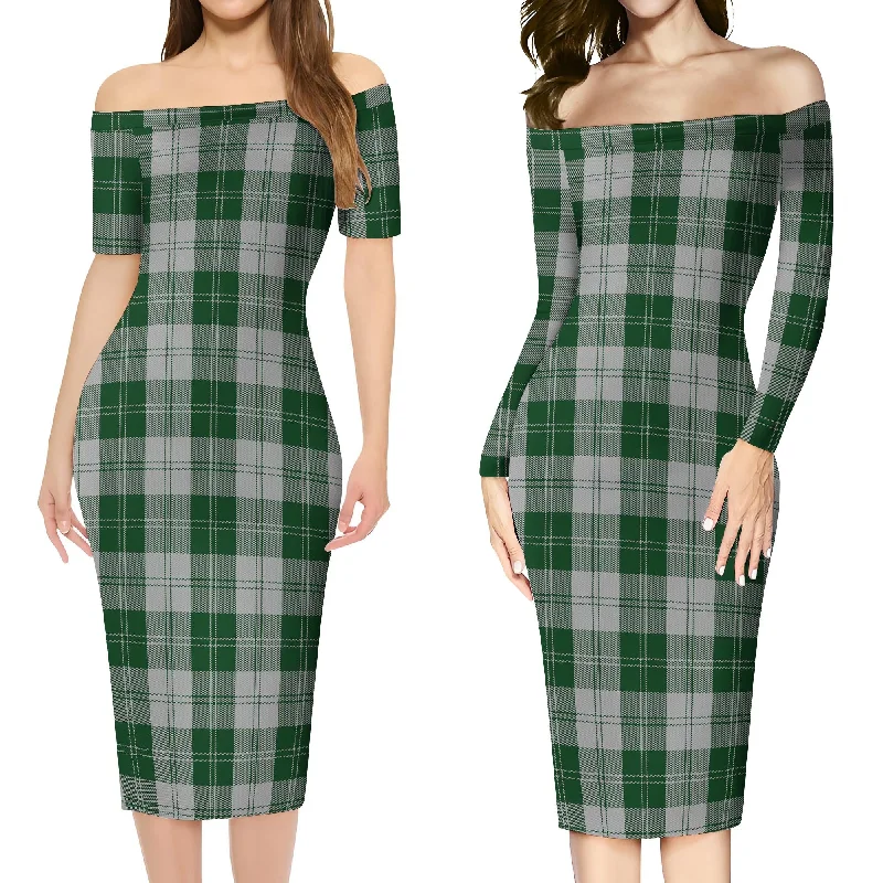 Erskine Green Tartan Off Shoulder Lady Dress Office unclassified dresses