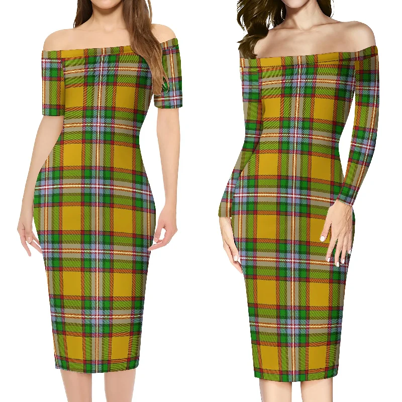 Essex County Canada Tartan Off Shoulder Lady Dress Striped unclassified dresses