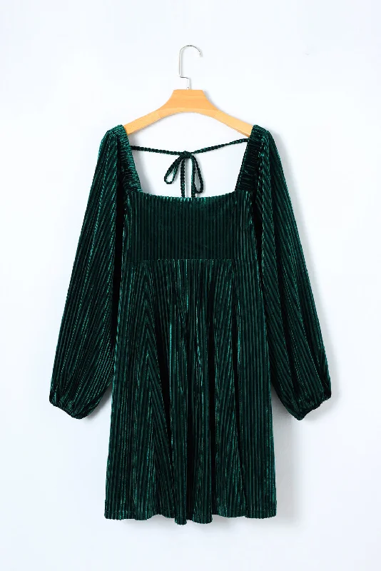 Green Tie Back Square Neck Velvet Babydoll Dress Everyday wear unclassified dresses