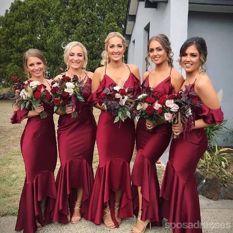 Halter Dark Red Mermaid High Low Cheap Bridesmaid Dresses Online, WG683 Beach unclassified dresses