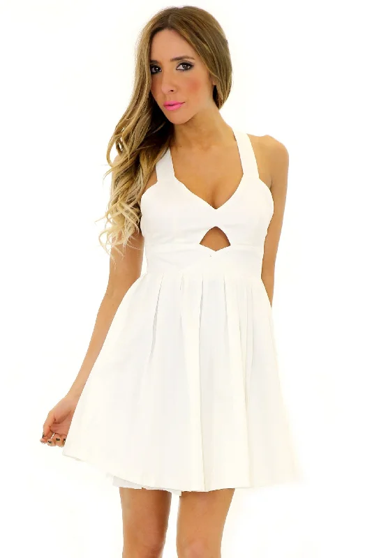 HELENA CUTOUT BABYDOLL DRESS  - White Color block unclassified dresses