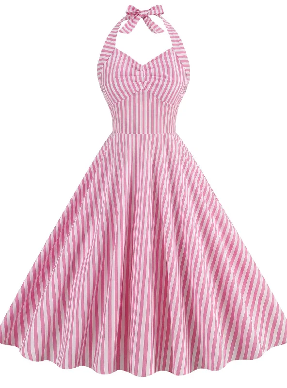 Hepburn Mid-length Stripe Retro Dress Cocktail unclassified dresses