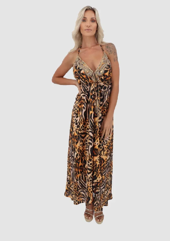 Santorini Leopard Orange Black Dress Elegant unclassified dresses