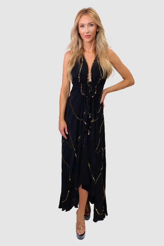 Tulum Black W Gold Dress Ruched unclassified dresses