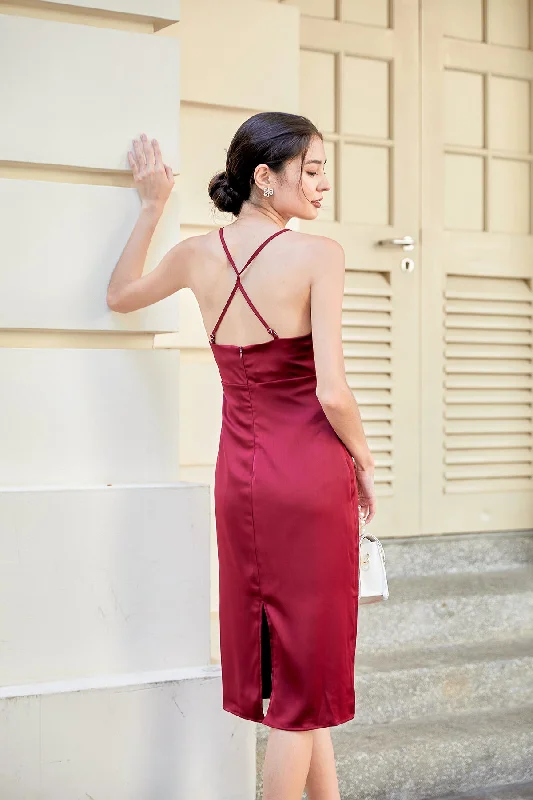 MADEBYNM BRIELLA CROSS BACK SATIN DRESS IN RED Party unclassified dresses