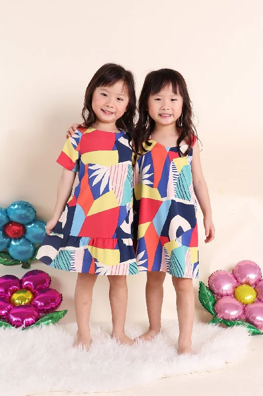 MADEBYNM NM KIDS JOYTON COLOURFUL ABSTRACT SLEEVE SHIFT DRESS [12M/18M/2Y/3Y/4Y/5Y/6Y] Street style unclassified dresses