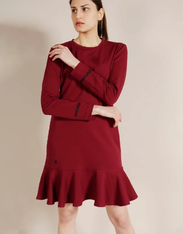 Maise Peplum Organic Cotton Eco Dress - Burgundy Long unclassified dresses