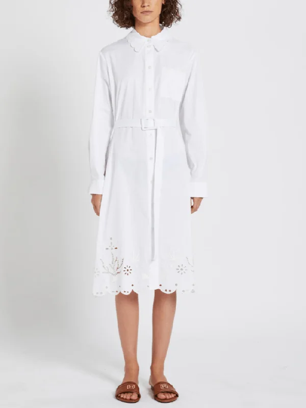 Marella MARINA Cotton Poplin Embroidered Dress In White 24132212722 Col 002 Long unclassified dresses