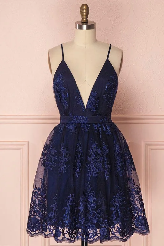 Navy Blue Homecoming Dress, Homecoming Dress with Appliques Gothic unclassified dresses