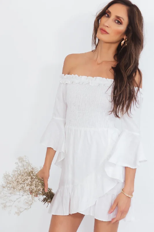 Off-Shoulder Linen Dress with Tie Best-selling unclassified dresses