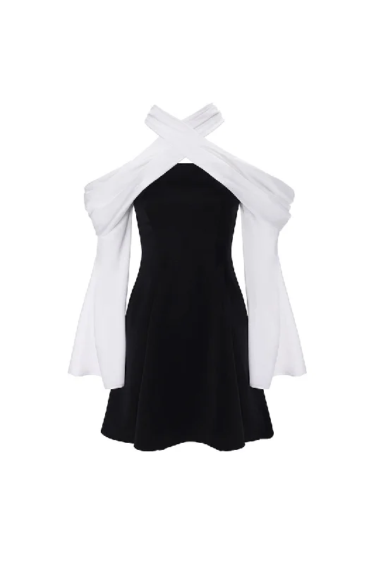 Off-the-shoulder Halterneck Paneled Dress Color block unclassified dresses