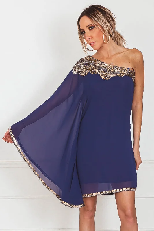 One-Shoulder Draped Dress with Embellishment Discounted unclassified dresses