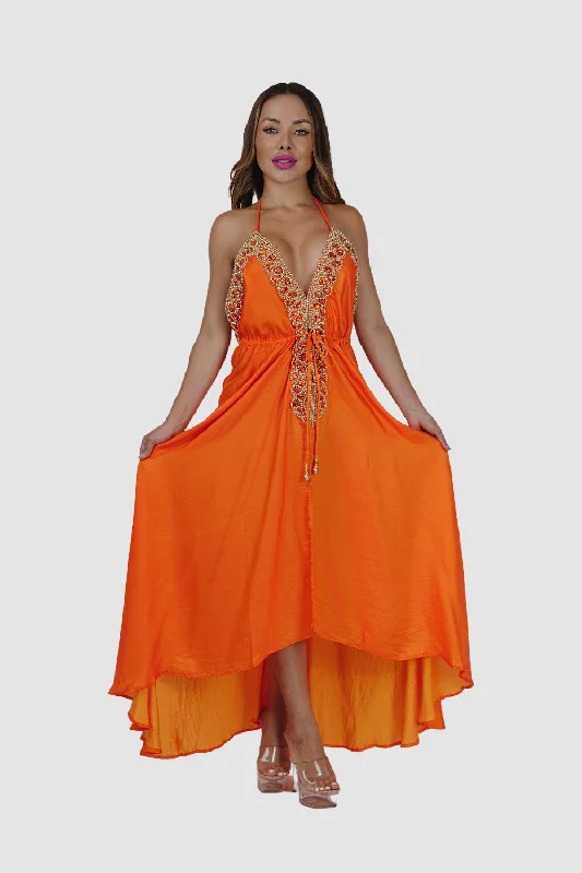 Orange W Gold Stones Dress Trendy new unclassified dresses