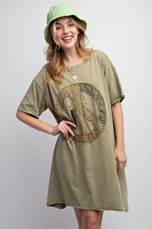 Peace patch washed cotton jersey tunic dress Embroidered unclassified dresses