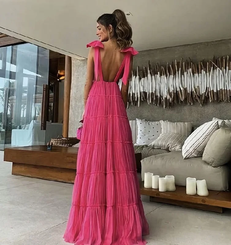 Pink Backless Prom Dress, Evening Dress Flowy unclassified dresses