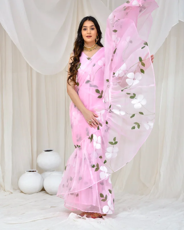 PINK HAND PAINTED GOWN SAREE Boho unclassified dresses