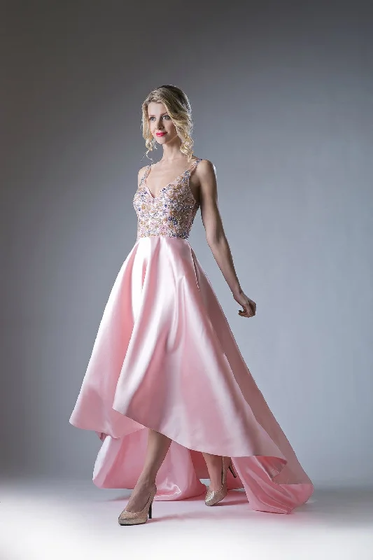 Pink Satin High Low Dress By Cinderella Divine -84406 Embroidered unclassified dresses