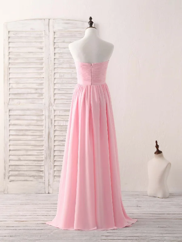 Pink Sweetheart Neck Chiffon High Low Prom Dress, Bridesmaid Dress Sequin unclassified dresses