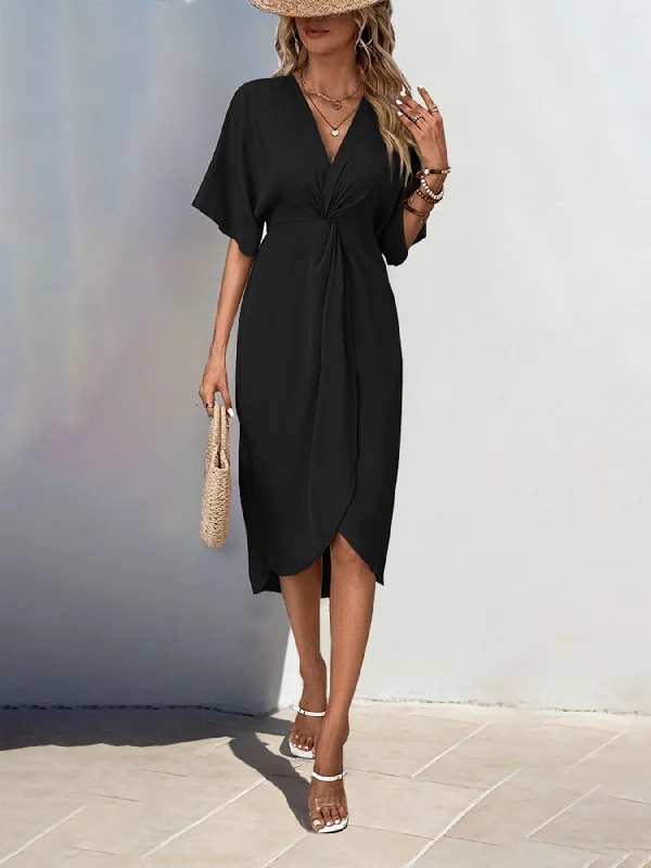 Raglan Sleeve Solid Color Irregular Dress Preppy unclassified dresses