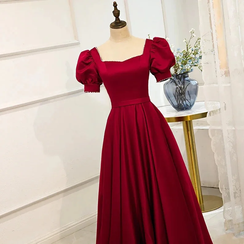 Red Puff Sleeve Prom Dress / Red Bridesmaid Dress / Victorian Dress High-low unclassified dresses