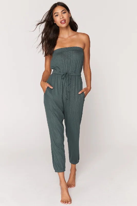 Ribbed Cinched Jumpsuit - Dusty Olive Knitted unclassified dresses