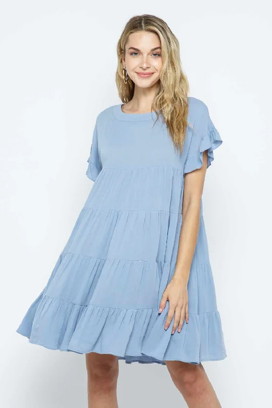 Ruffle Sleeve Aline Tiered Dress Bold pattern unclassified dresses