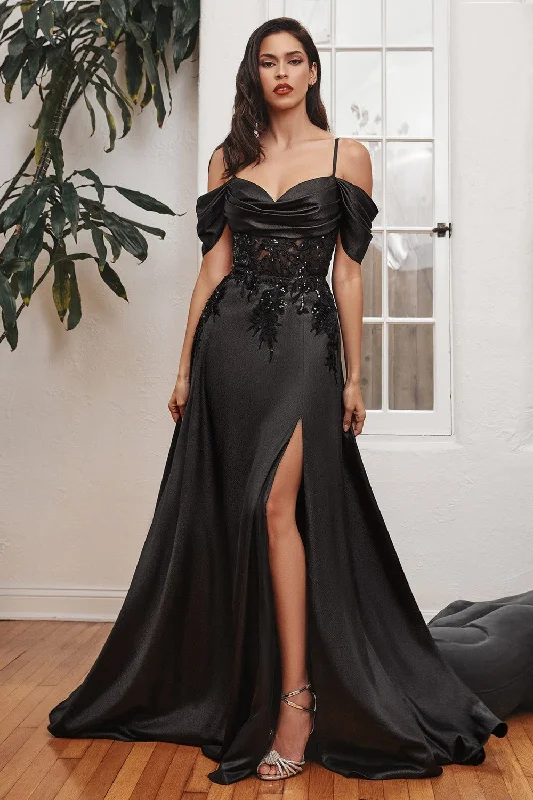 Satin Off The Shoulder A-Line Gown By Cinderella Divine -OC012 Affordable unclassified dresses