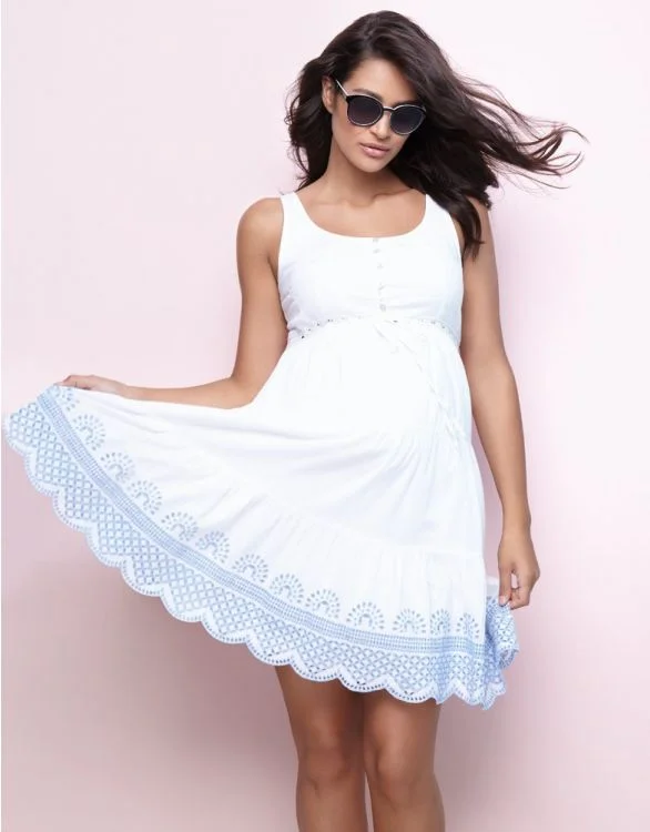 Seraphine Maternity & Nursing White Cotton Embroidered Sundress Sabrina Boho unclassified dresses