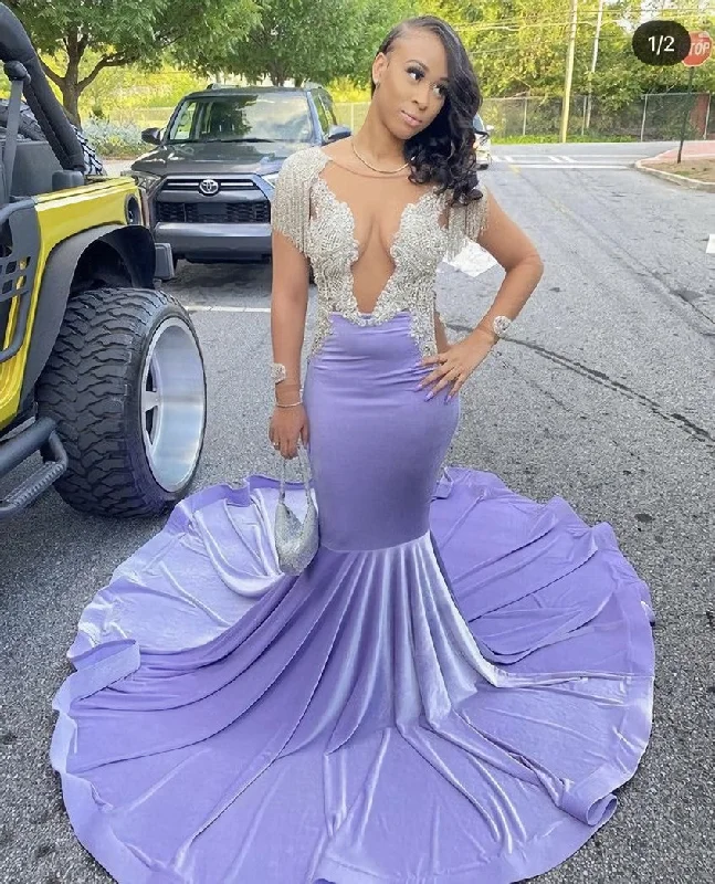 Shinning purple mermaid prom dress with train Fall unclassified dresses