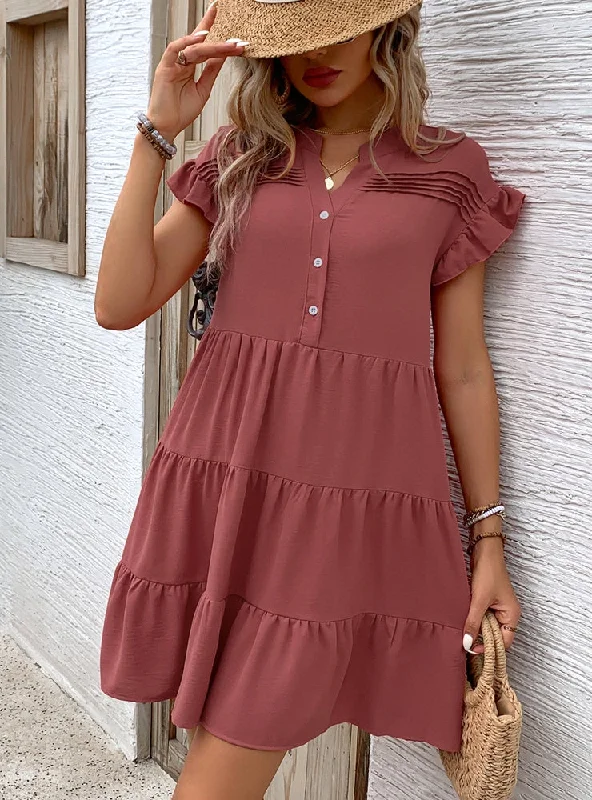 Simple Button Ruffled Casual Dress Knitted unclassified dresses