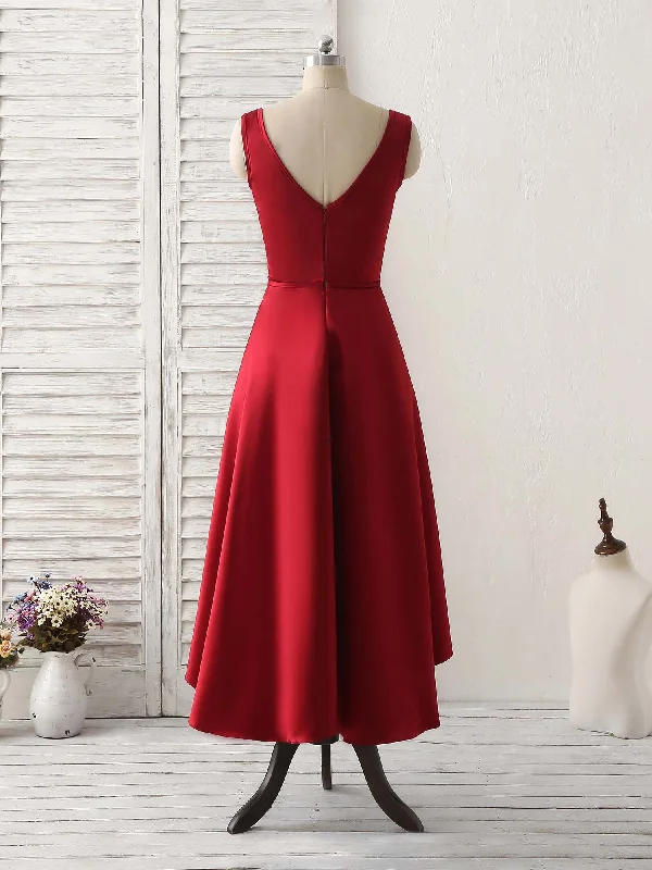 Simple V Neck High Low Prom Dress Burgundy Evening Dress Trendy new unclassified dresses