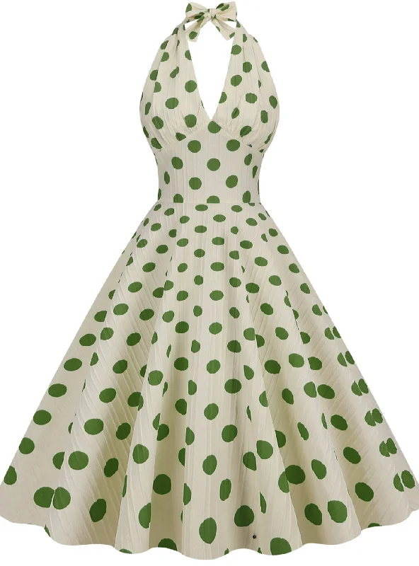 High Waist Polka-dot Halter Dress Neutral tone unclassified dresses