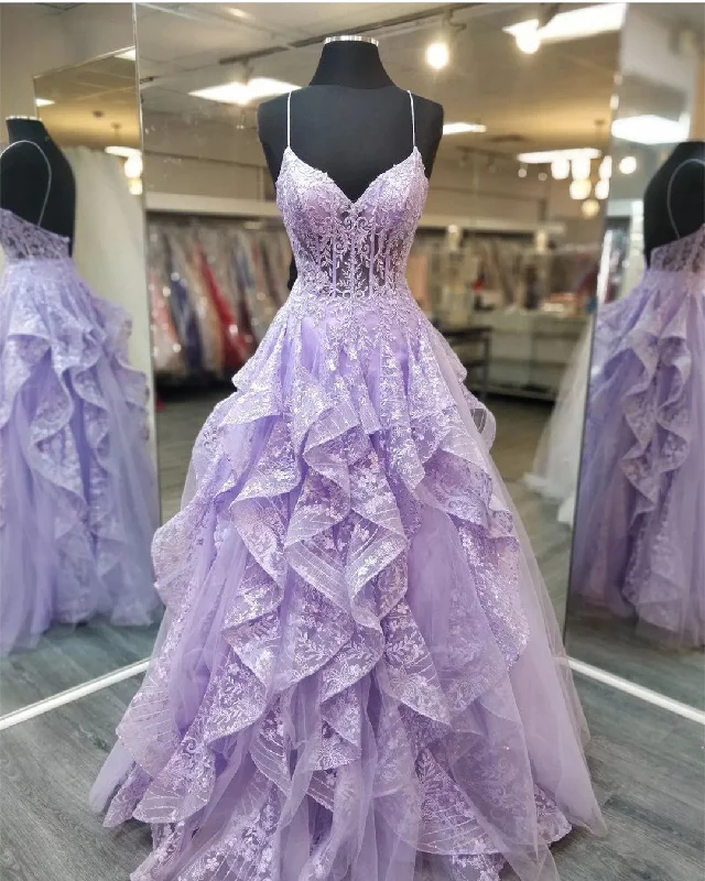 Spaghetti Staps Lilac Prom Dresses Evening Gowns with Sheer Bodice Y2K unclassified dresses