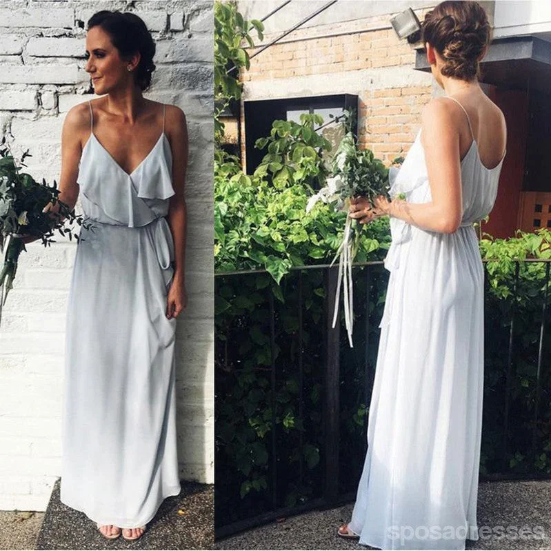 Spaghetti Straps Grey Chiffon Cheap Bridesmaid Dresses Online, WG762 Backless unclassified dresses