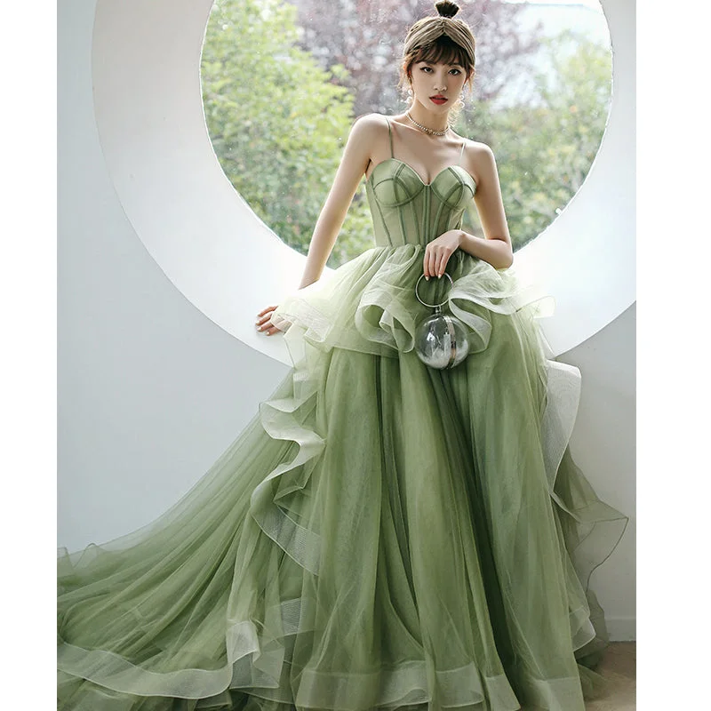 Straps sage green ball gown spring formal prom dress Engagement unclassified dresses