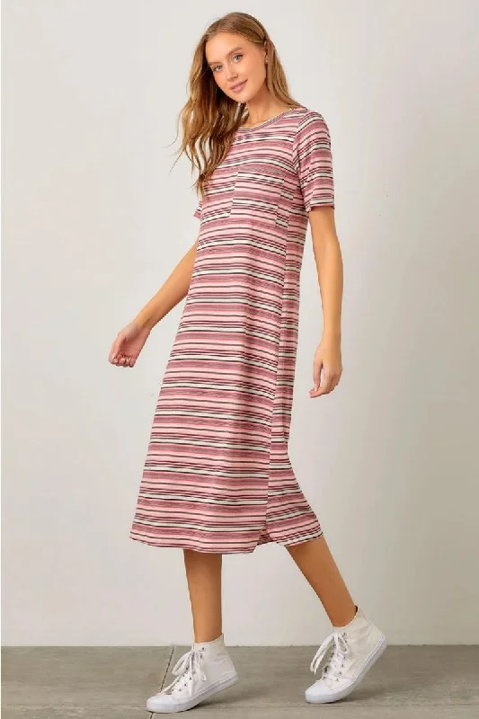 Stripe Knit Fabric T- Dress Holiday unclassified dresses