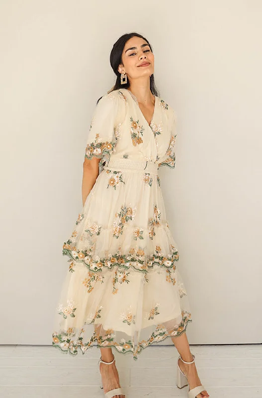 Eleanor Ivory Embroidered Tiered Dress- Restocked Cocktail unclassified dresses