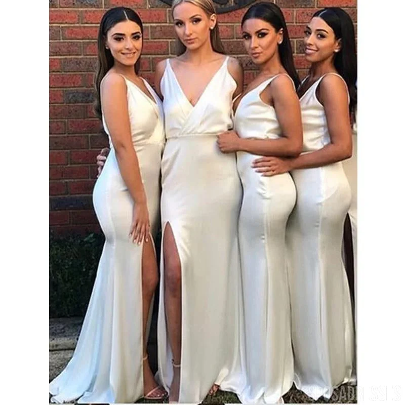 V Neck Side Slit Simple Bridesmaid Dresses, Cheap Bridesmaids Dresses, WG727 Halter unclassified dresses