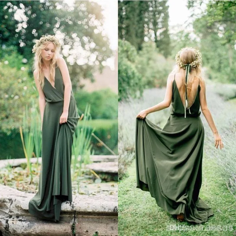 V Neck Spaghetti Straps Green Cheap Bridesmaid Dresses Online, WG763 Luxury unclassified dresses