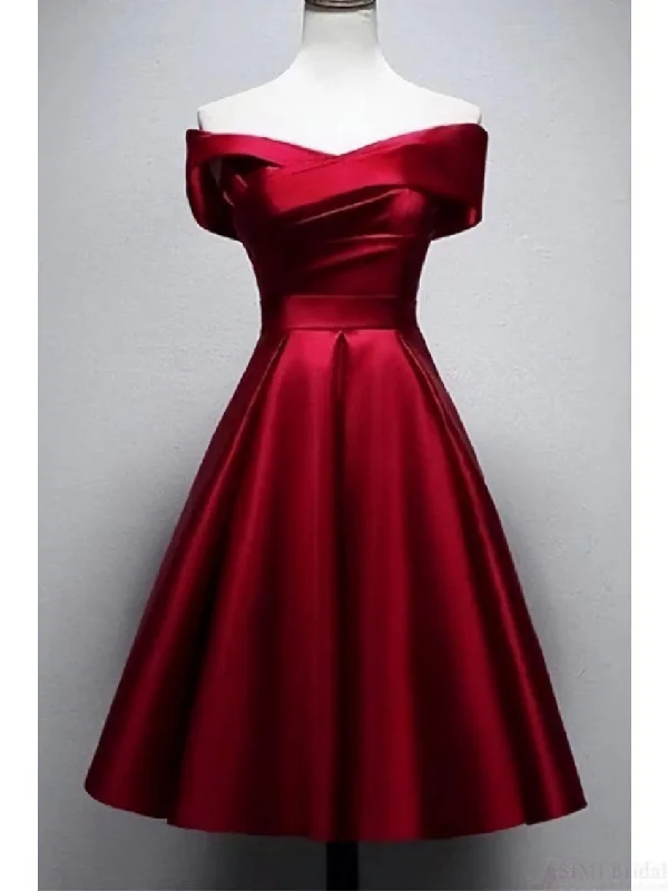 Vintage Burgundy Knee Length Satin Homecoming Dresses Long unclassified dresses