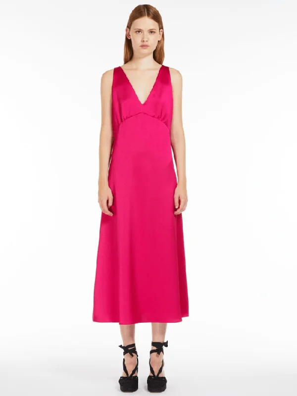 Weekend By Max Mara GAMBERO Fluid Satin Dress In Fuchsia 2415231012600 Col 019 Casual chic unclassified dresses