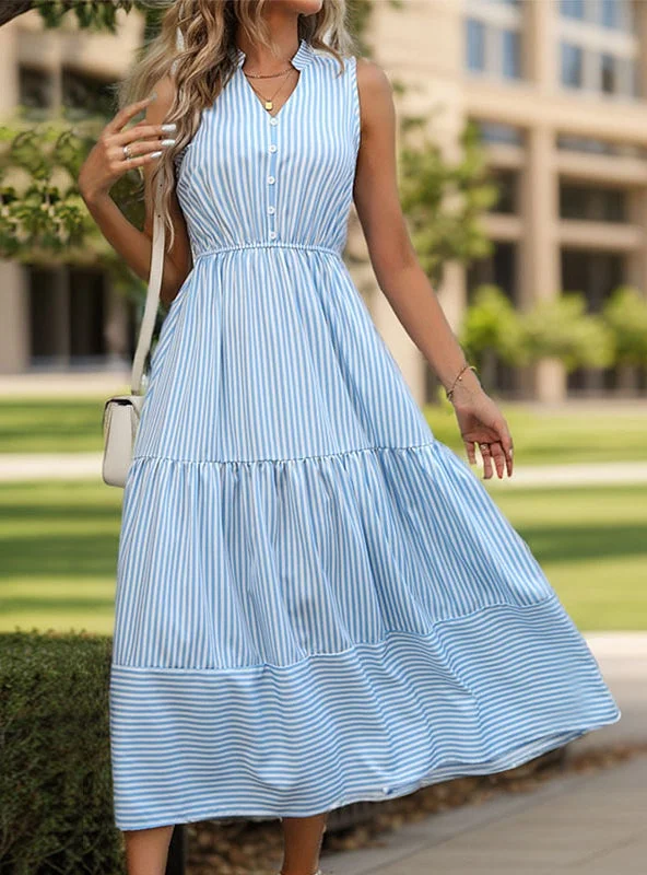 Women Vertical Striped Sleeveless Dress Bold pattern unclassified dresses