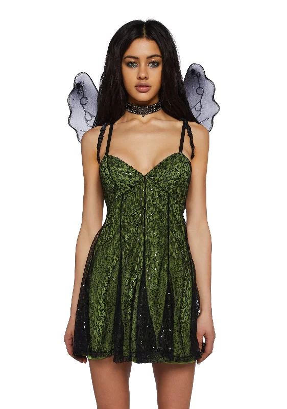 Work Your Magic Dress And Wings Set - Green Velvet unclassified dresses