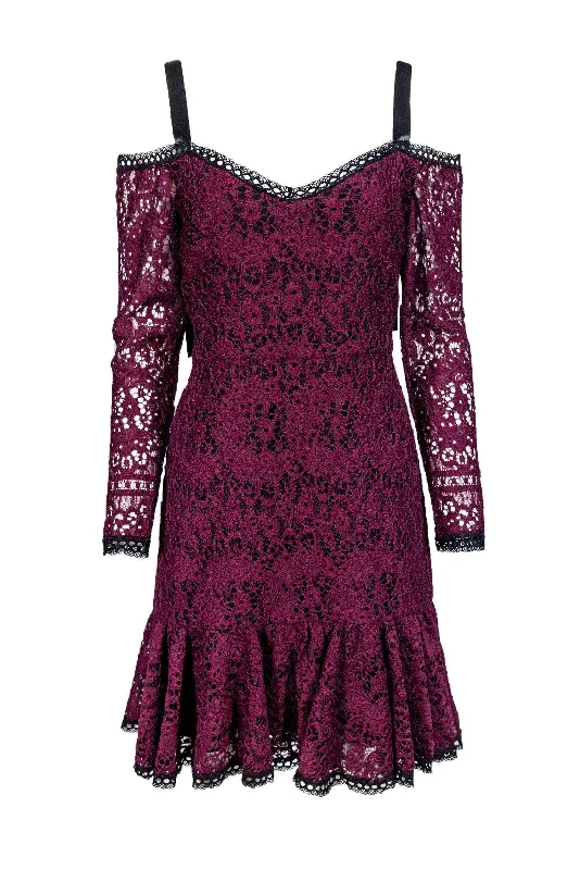 Alexis - Burgundy Off-The-Shoulder Lace Dress Sz XL Lace Dress Glow