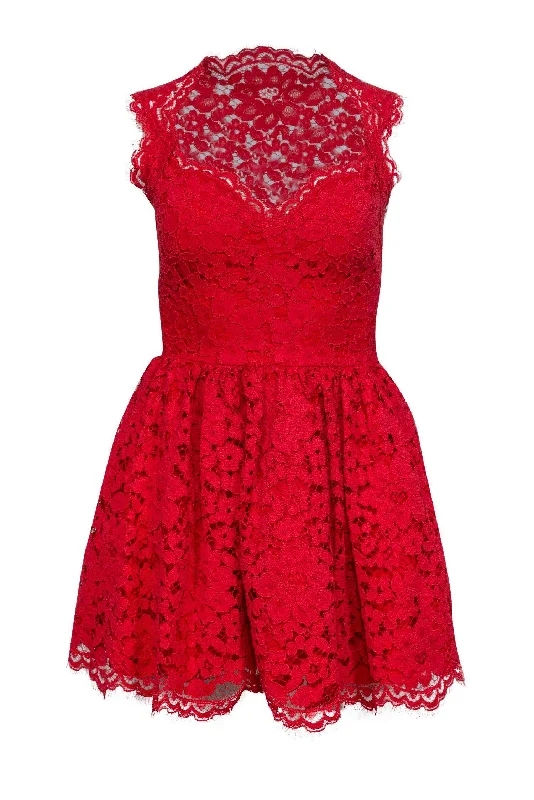 Alexis - Red Lace Fit & Flare Dress Sz XS Lace Dress Sleek