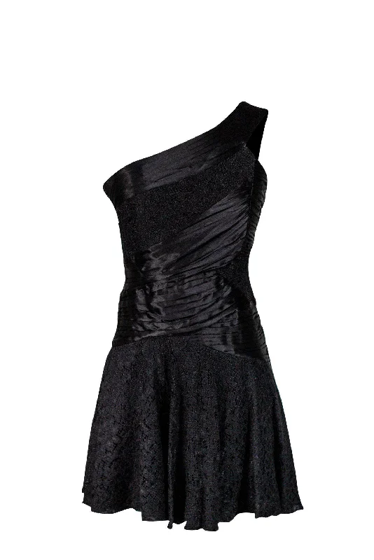 Alice & Olivia - Black Pleated Lace Trim Dress Sz XS Lace Dress Vibe