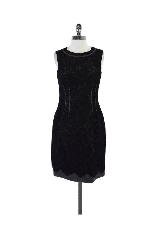 Elie Tahari - Black & Grey Lace Overlay Sleeveless Dress Sz 4 Lace Dress Casual