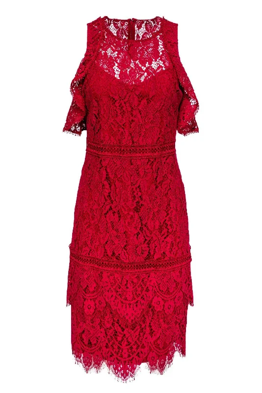 Laundry by Shelli Segal - Fuchsia Cold Shoulder Lace Dress Sz 4 Lace Cocktail Dress